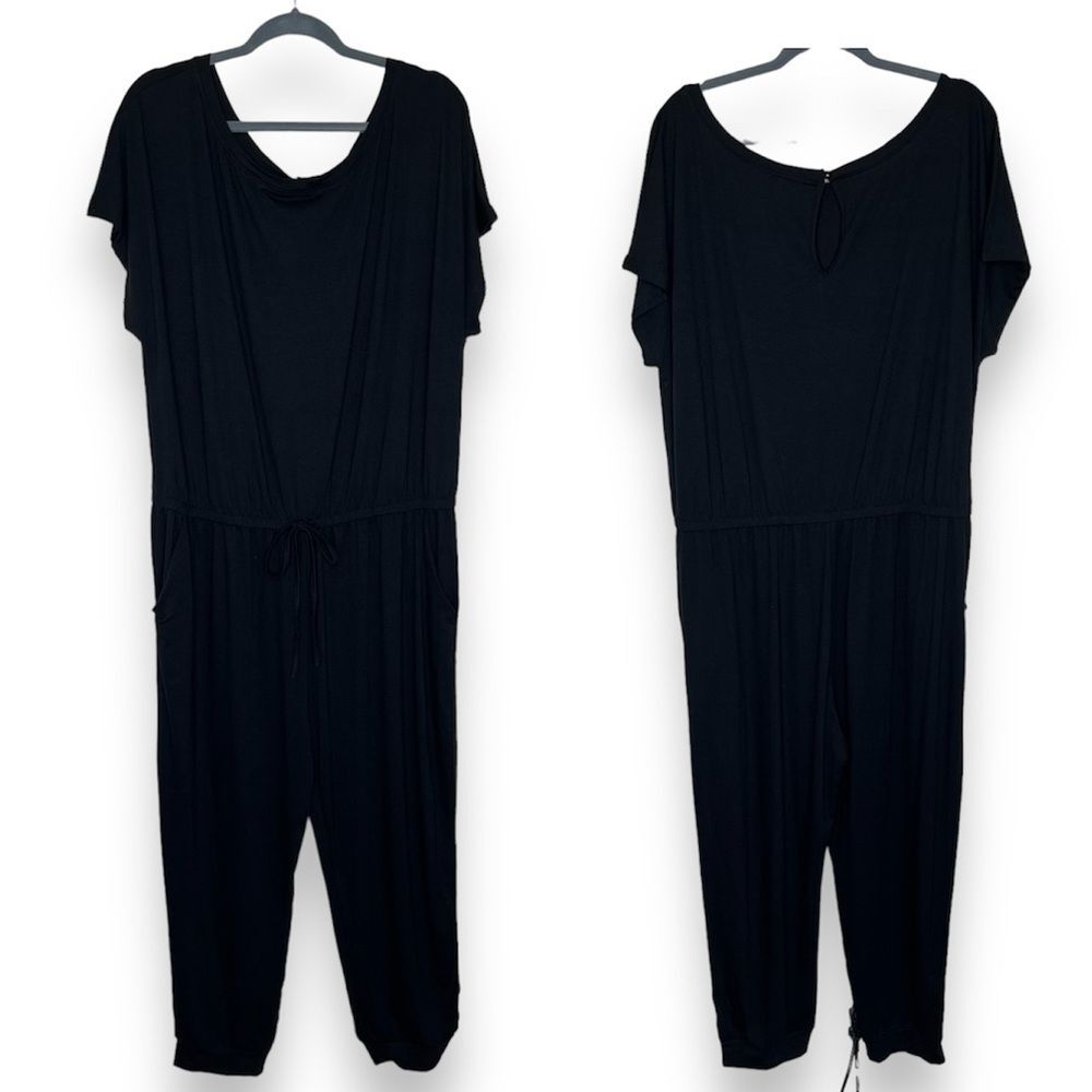 NWT Pretty Garden Black Jumpsuit Cap Sleeve Elastic Waist Tie Romper Women 3X